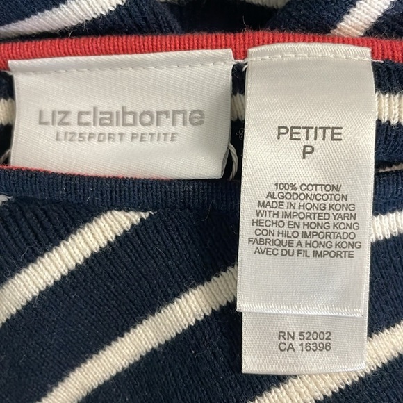 Liz Claiborne Cotton Long Sleeve Striped Nautical Sweater Size Petite Small - Picture 3 of 3
